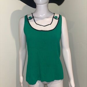 Cable & Gauge Green Sleeveless Knit Top w/ Black & White Trim & Buttons - L